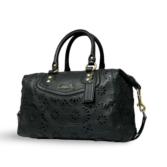 Coach Black Laser Cut Leather Ashley Convertible
Satchel Shoulder Bag Restored - Picture 6 of 10